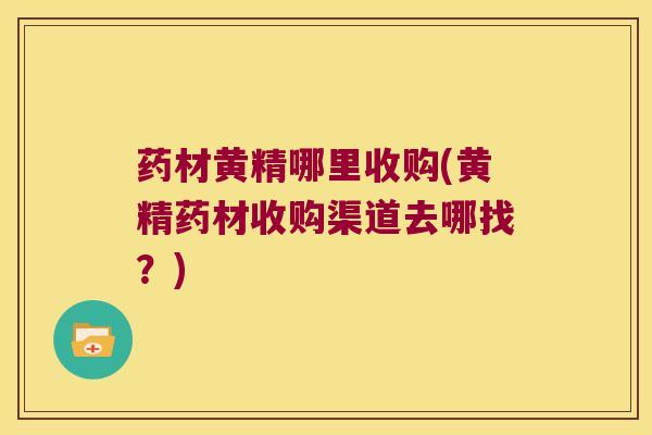 药材黄精哪里收购(黄精药材收购渠道去哪找？)