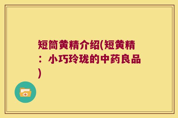 短筒黄精介绍(短黄精：小巧玲珑的良品)