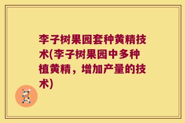 李子树果园套种黄精技术(李子树果园中多种植黄精,增加产量的技术) 李子树果园套种黄精技术(李子树果园中多种植黄精,增加产量的技术)
