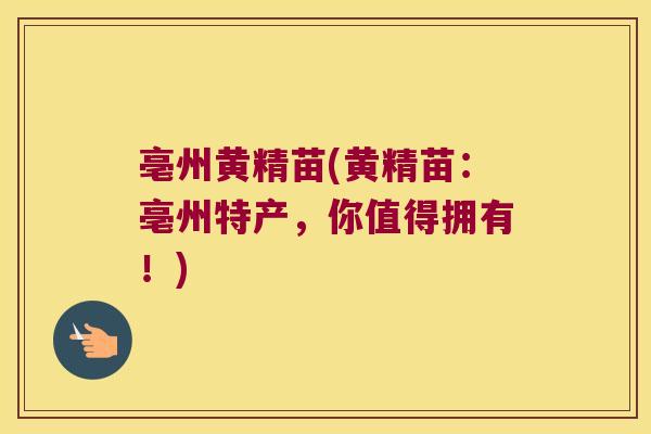 亳州黄精苗(黄精苗：亳州特产，你值得拥有！)