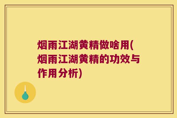 烟雨江湖黄精做啥用(烟雨江湖黄精的功效与作用分析)