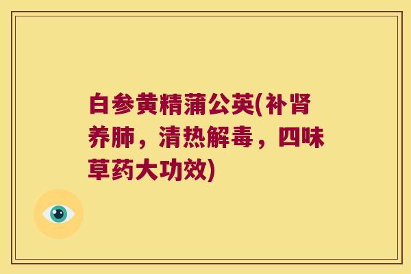 白参黄精蒲公英(补养，清热，四味草药大功效)