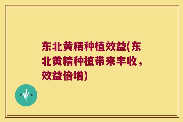 东北黄精种植效益(东北黄精种植带来丰收，效益倍增)