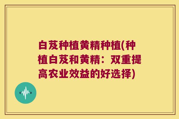 白芨种植黄精种植(种植白芨和黄精：双重提高农业效益的好选择)