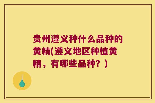 贵州遵义种什么品种的黄精(遵义地区种植黄精，有哪些品种？)