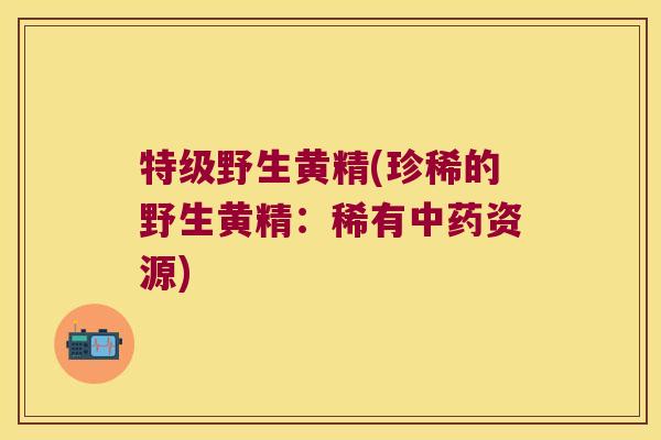 特级野生黄精(珍稀的野生黄精：稀有资源)