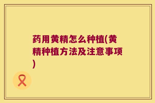 药用黄精怎么种植(黄精种植方法及注意事项)