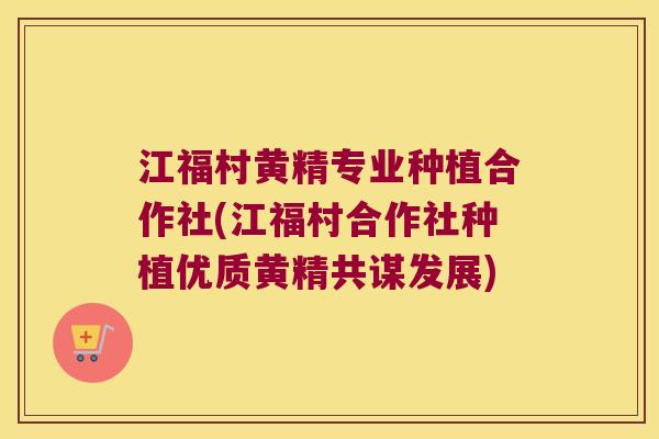 江福村黄精专业种植合作社(江福村合作社种植优质黄精共谋发展)
