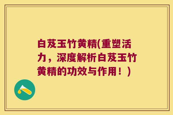 白芨玉竹黄精(重塑活力，深度解析白芨玉竹黄精的功效与作用！)