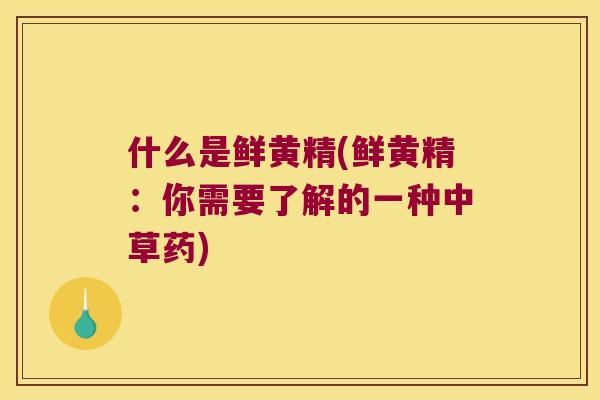 什么是鲜黄精(鲜黄精:你需要了解的一种中草药) 什么是鲜黄精(鲜黄精:你需要了解的一种中草药)