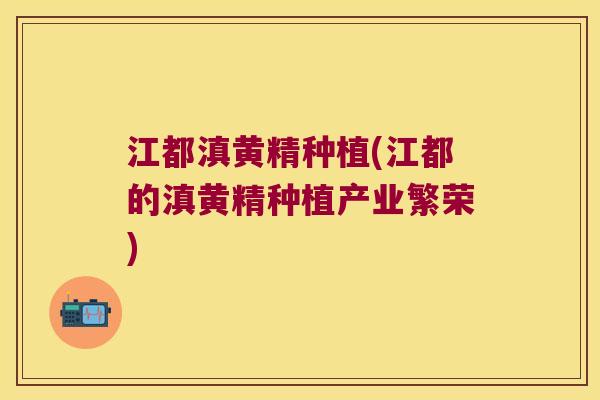 江都滇黄精种植(江都的滇黄精种植产业繁荣)