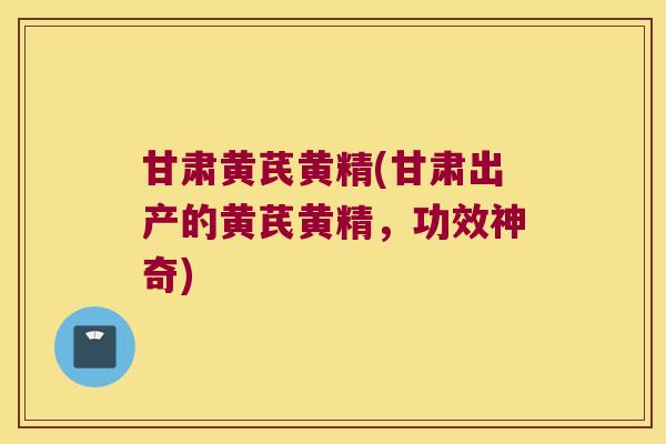 甘肃黄芪黄精(甘肃出产的黄芪黄精，功效神奇)