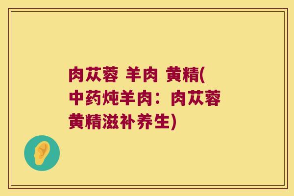 肉苁蓉 羊肉 黄精(炖羊肉：肉苁蓉 黄精滋补养生)