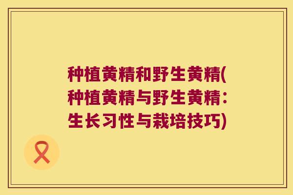 种植黄精和野生黄精(种植黄精与野生黄精：生长习性与栽培技巧)