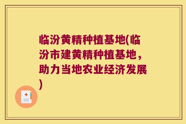 临汾黄精种植基地(临汾市建黄精种植基地，助力当地农业经济发展)
