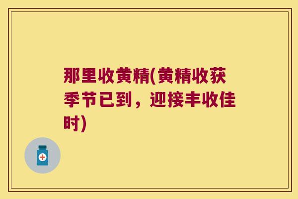那里收黄精(黄精收获季节已到，迎接丰收佳时)