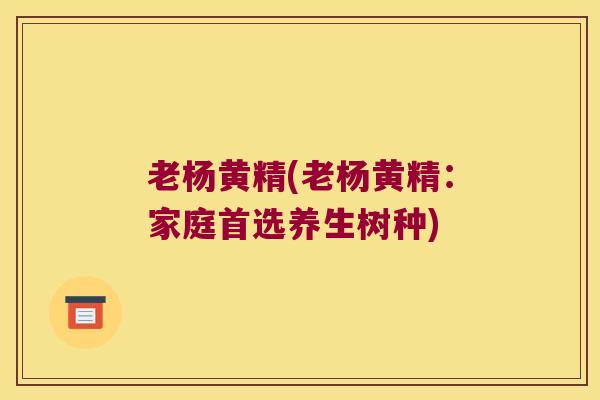 老杨黄精(老杨黄精:家庭首选养生树种) 老杨黄精(老杨黄精:家庭首选养生树种)
