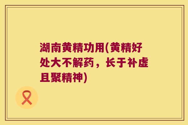湖南黄精功用(黄精好处大不解药，长于补虚且聚精神)