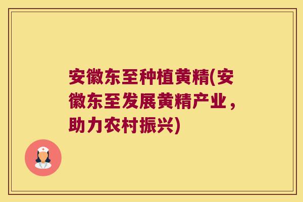 安徽东至种植黄精(安徽东至发展黄精产业，助力农村振兴)