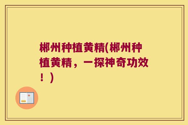 郴州种植黄精(郴州种植黄精,一探神奇功效!) 郴州种植黄精(郴州种植黄精,一探神奇功效!)