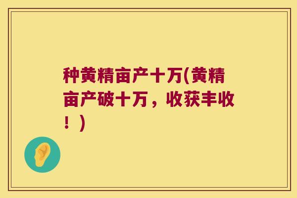 种黄精亩产十万(黄精亩产破十万,收获丰收!) 种黄精亩产十万(黄精亩产破十万,收获丰收!)