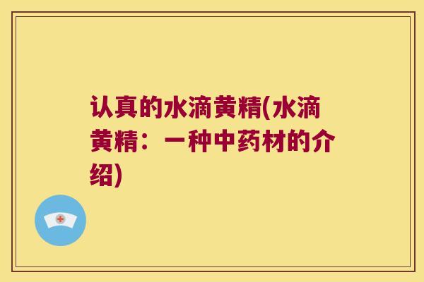 认真的水滴黄精(水滴黄精:一种材的介绍) 认真的水滴黄精(水滴黄精:一种材的介绍)