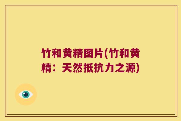 竹和黄精图片(竹和黄精：天然之源)