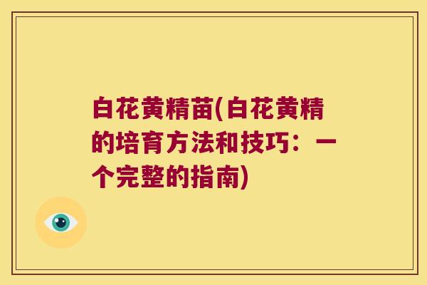 白花黄精苗(白花黄精的培育方法和技巧:一个完整的指南) 白花黄精苗(白花黄精的培育方法和技巧:一个完整的指南)