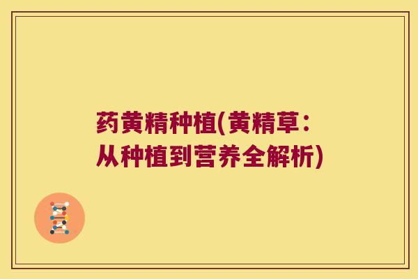 药黄精种植(黄精草:从种植到营养全解析) 药黄精种植(黄精草:从种植到营养全解析)