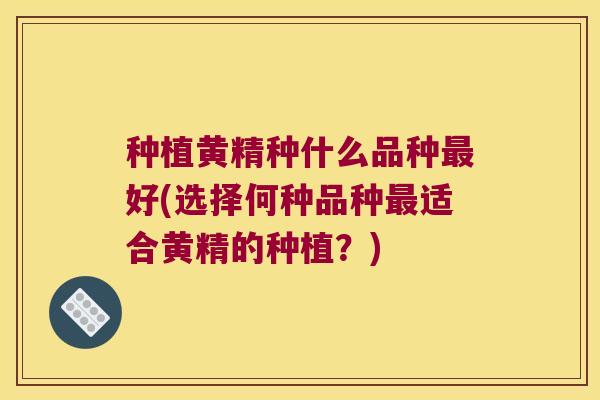 种植黄精种什么品种好(选择何种品种适合黄精的种植？)
