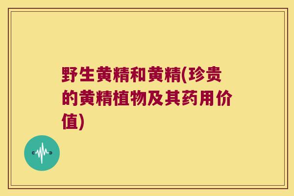 野生黄精和黄精(珍贵的黄精植物及其药用价值)