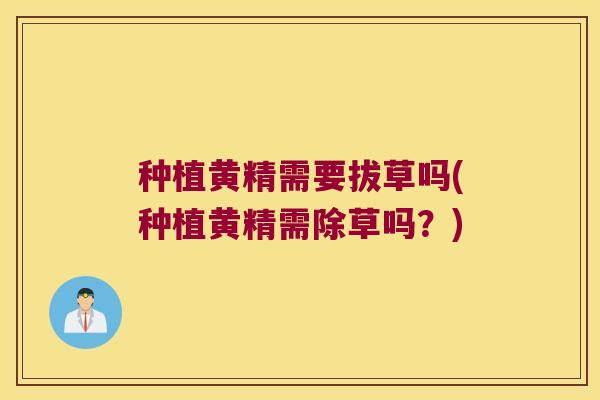 种植黄精需要拔草吗(种植黄精需除草吗？)