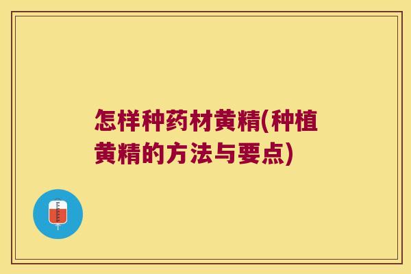 怎样种药材黄精(种植黄精的方法与要点) 怎样种药材黄精(种植黄精的方法与要点)