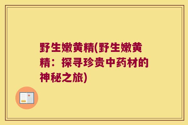 野生嫩黄精(野生嫩黄精：探寻珍贵材的神秘之旅)