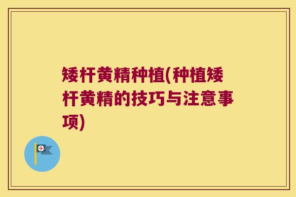 矮杆黄精种植(种植矮杆黄精的技巧与注意事项) 矮杆黄精种植(种植矮杆黄精的技巧与注意事项)