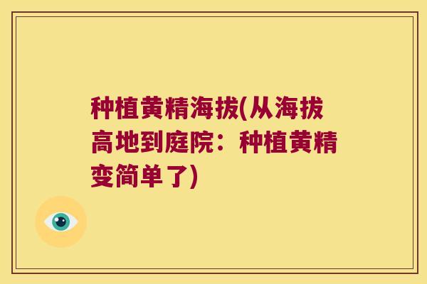 种植黄精海拔(从海拔高地到庭院:种植黄精变简单了) 种植黄精海拔(从海拔高地到庭院:种植黄精变简单了)