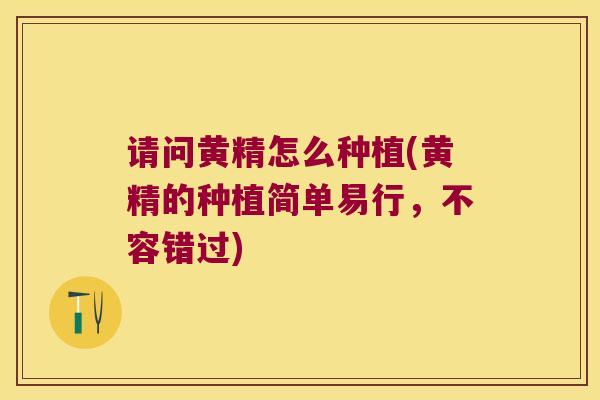 请问黄精怎么种植(黄精的种植简单易行，不容错过)
