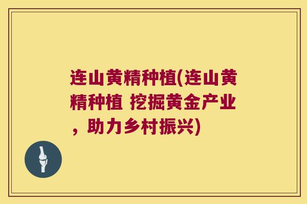 连山黄精种植(连山黄精种植 挖掘黄金产业，助力乡村振兴)
