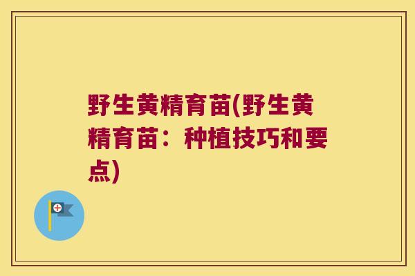 野生黄精育苗(野生黄精育苗：种植技巧和要点)