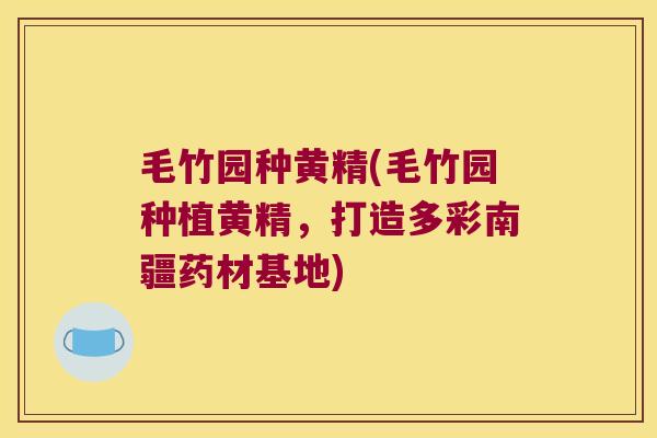毛竹园种黄精(毛竹园种植黄精，打造多彩南疆药材基地)