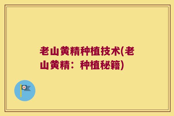 老山黄精种植技术(老山黄精：种植秘籍)