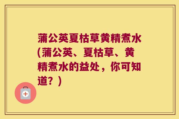 蒲公英夏枯草黄精煮水(蒲公英、夏枯草、黄精煮水的益处,你可知道?) 蒲公英夏枯草黄精煮水(蒲公英、夏枯草、黄精煮水的益处,你可知道?)