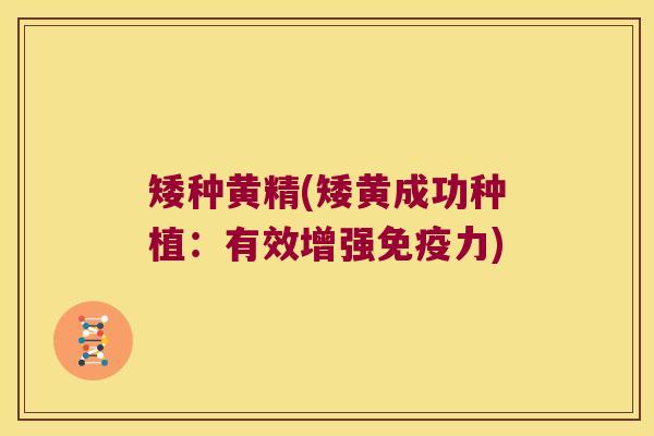 矮种黄精(矮黄成功种植:有效增强力) 矮种黄精(矮黄成功种植:有效增强力)