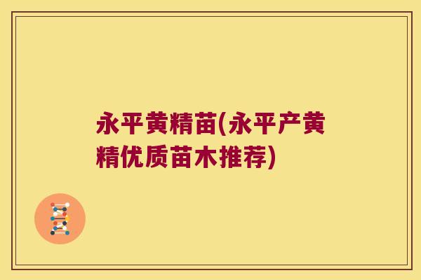 永平黄精苗(永平产黄精优质苗木推荐)