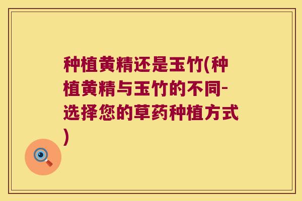 种植黄精还是玉竹(种植黄精与玉竹的不同-选择您的草药种植方式)