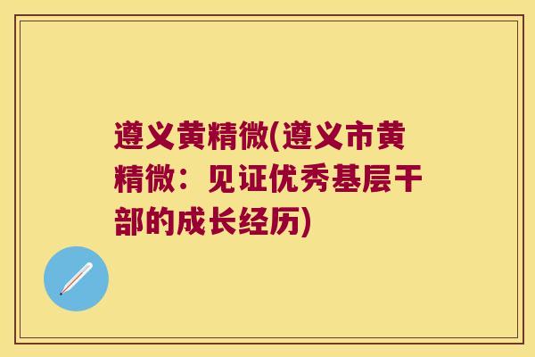 遵义黄精微(遵义市黄精微：见证优秀基层干部的成长经历)