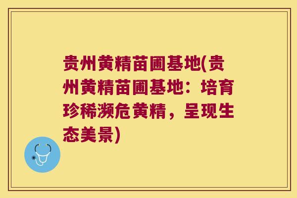 贵州黄精苗圃基地(贵州黄精苗圃基地：培育珍稀濒危黄精，呈现生态美景)