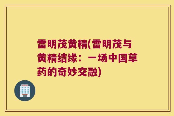 雷明茂黄精(雷明茂与黄精结缘：一场中国草药的奇妙交融)