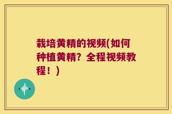 栽培黄精的视频(如何种植黄精？全程视频教程！)