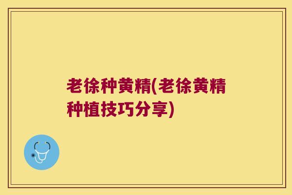 老徐种黄精(老徐黄精种植技巧分享)